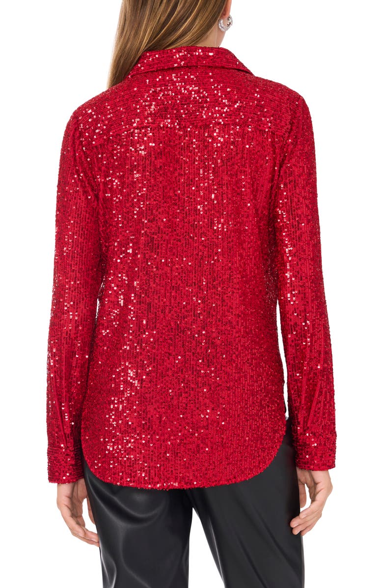 Vince Camuto Sequin Button-Up Shirt, Alternate, color, Ultra Red