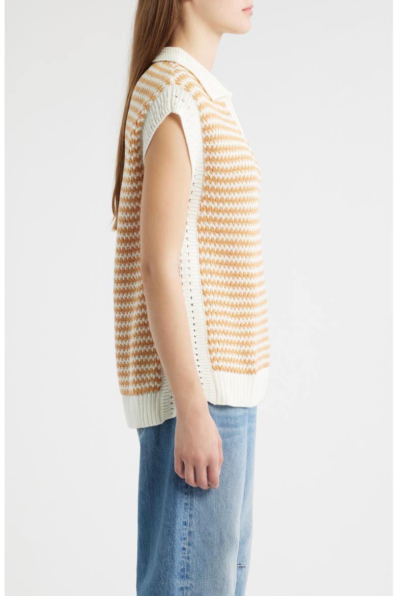 Stripe Sleeveless Johnny Collar Sweater, Alternate, color, OFF WHITE/ DESERT DUST