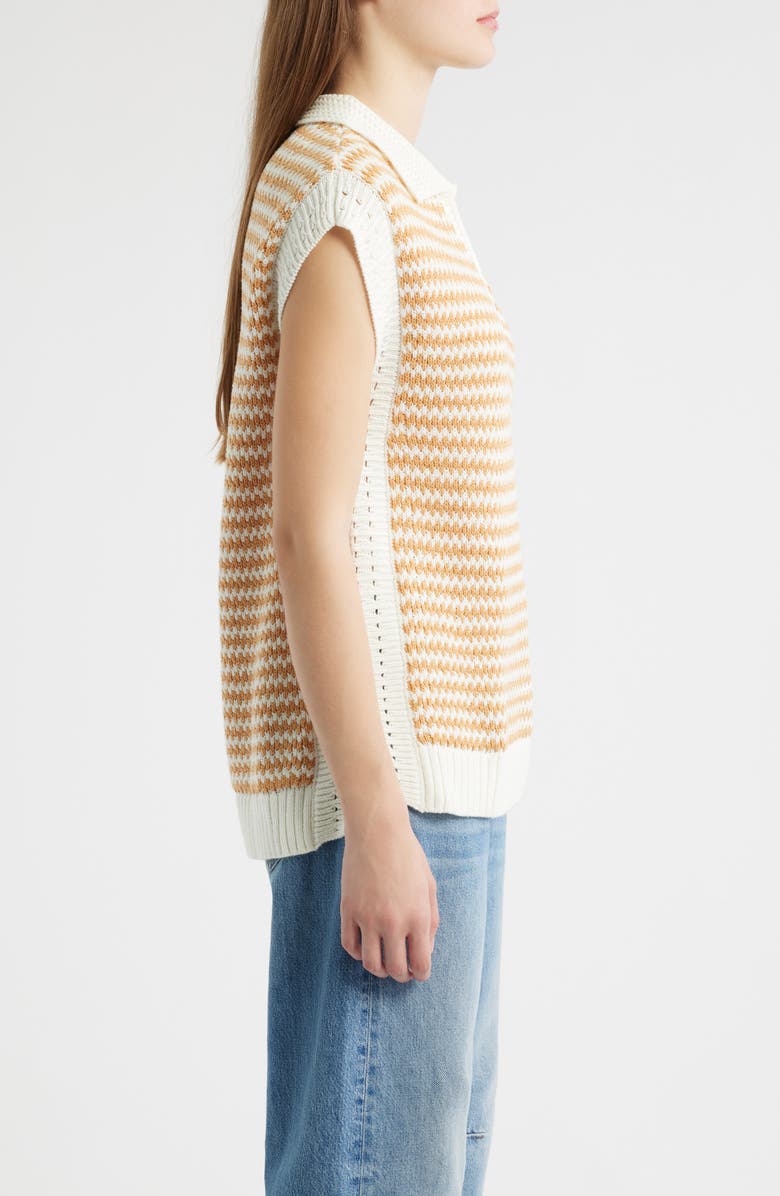 Wit & Wisdom Stripe Sleeveless Johnny Collar Sweater, Alternate, color, Off White/ Desert Dust