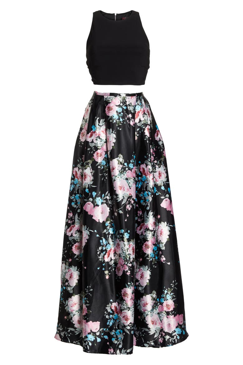 Two-Piece Ballgown, Alternate, color, BLACK/ FLORAL