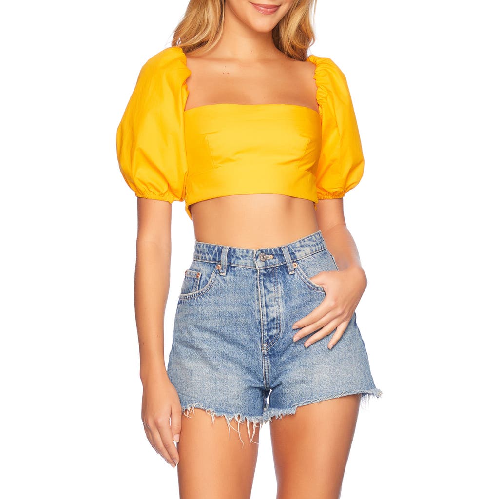 Susana Monaco Puff Sleeve Cotton Poplin Crop Top In Zinnia