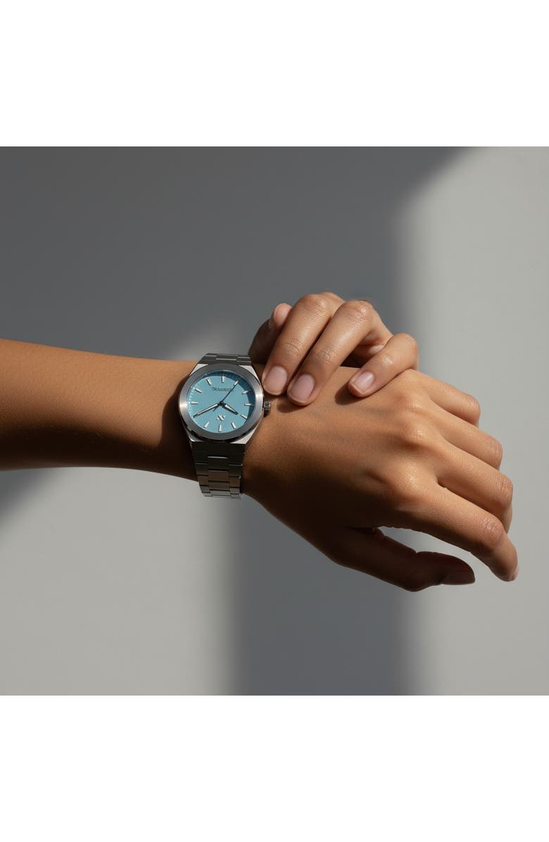 NCMPRBL Elevate Link Denim Blue Swiss Bracelet Watch, 42MM, Alternate, color, Hushed Silver/Blue Azurite