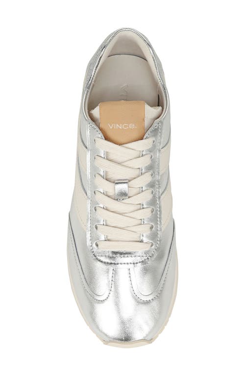 Vince Oasis Metallic Leather Retro Sneakers In Silver
