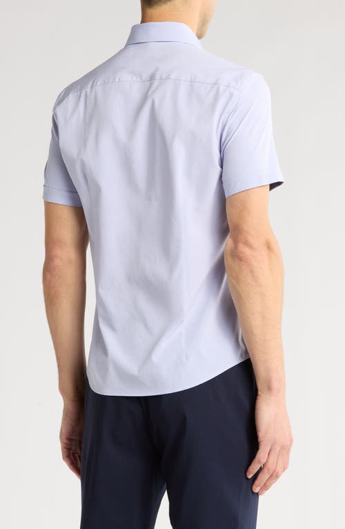 Soul Of London Microfiber Stretch Short Sleeve Button-down Shirt In Blue