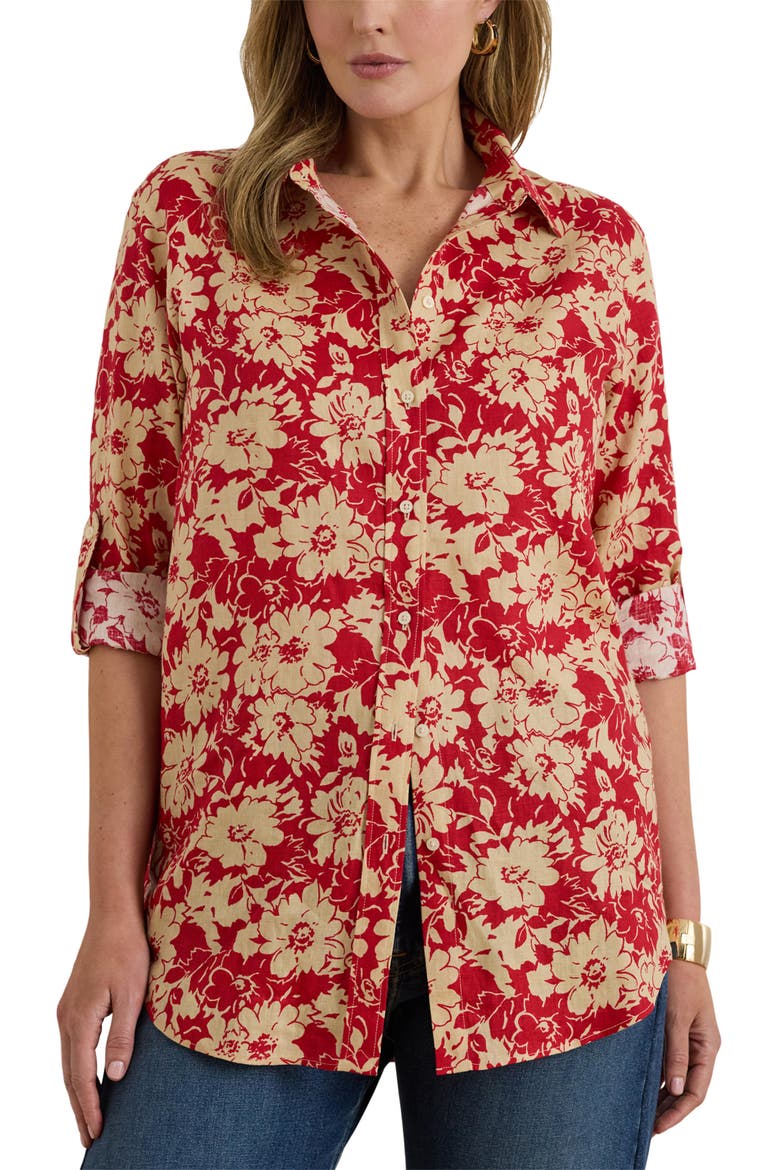 Relaxed Fit Floral Linen Shirt, Main, color, RED/ BEIGE