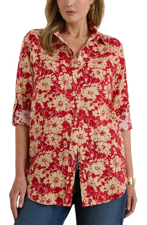 Relaxed Fit Floral Linen Shirt (Plus)