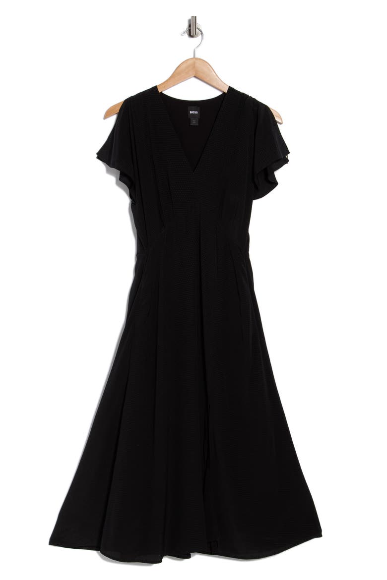Dawarina Short Sleeve Silk Fit & Flare Dress, Alternate, color, BLACK