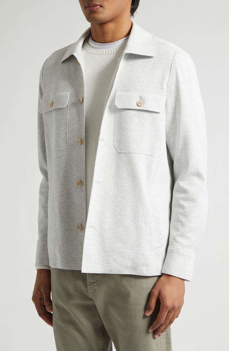 Eleventy Tonal Glen Plaid Knit Overshirt, Alternate, color, 13 Lt Melange Gray