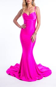 Jessica Angel Cowl-Neck Open-Back Mermaid Gown