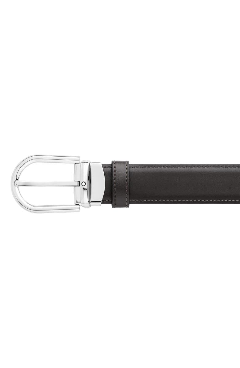 Montblanc Reversible Horseshoe Buckle Calfskin Leather Belt, Alternate, color, Black Brown