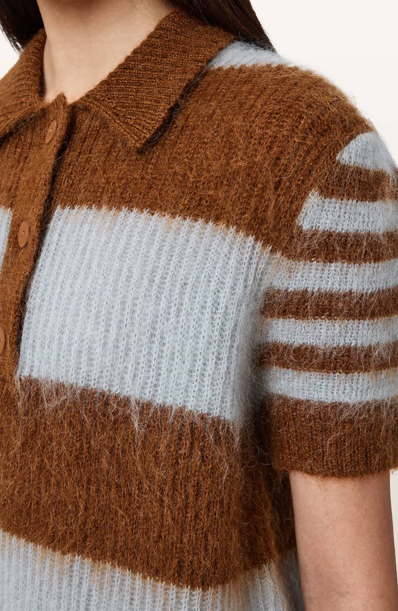 AllSaints Clem Polo Sweater, Alternate, color, Steel Blue/ Cognac