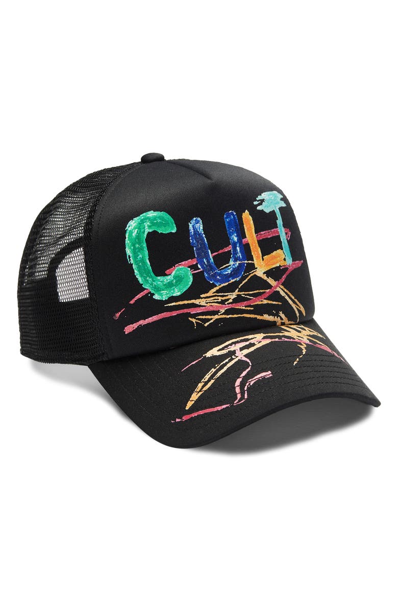 Cult of Individuality Hand Drawn Logo Trucker Hat, Main, color, Black