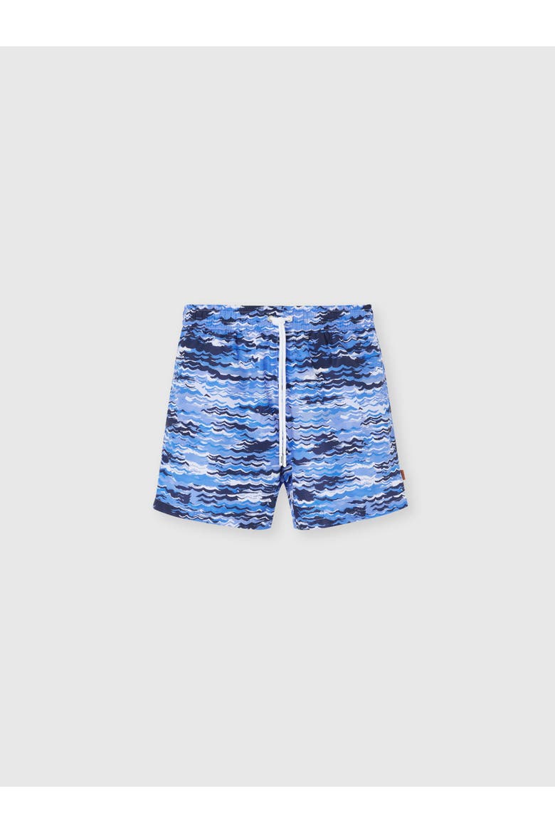 Mid-length Swim Shorts With Wave Print, Main, color, Blue