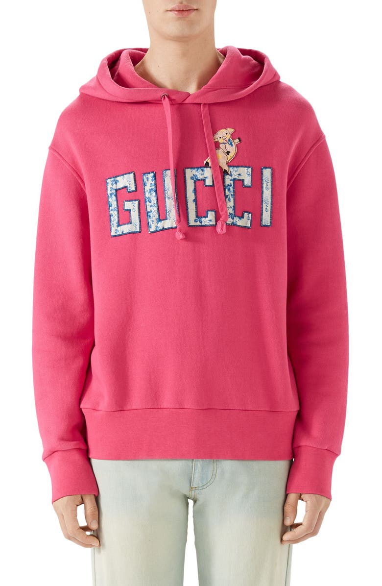 Gucci Logo Patch Pullover Hoodie, Main, color, 