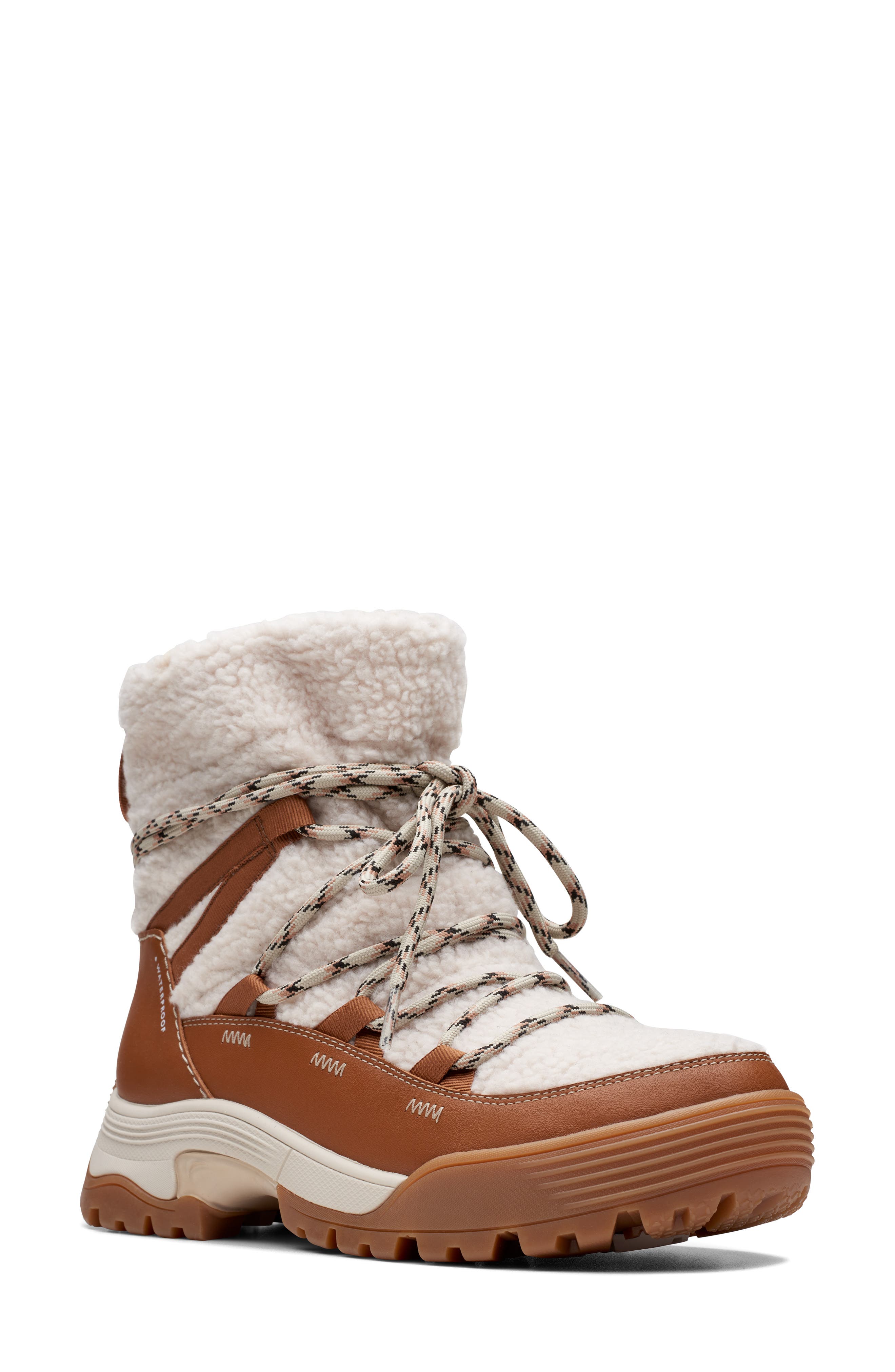 Clarks<sup>®</sup> ATL Hike Up Waterproof Faux Shearling Boot, Main, color, 