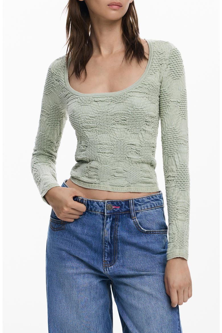 Textured Scoop Neck Top, Main, color, WATER GREEN