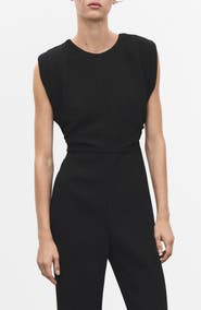 MANGO Ruched Sleeveless Wide Leg Jumpsuit