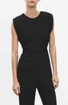 MANGO Ruched Sleeveless Wide Leg Jumpsuit