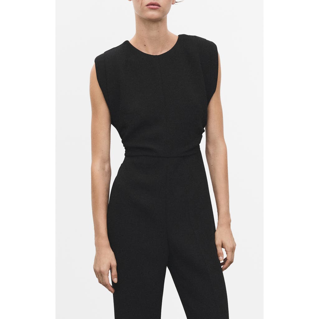 Mango Ruched Sleeveless Wide Leg Jumpsuit In Black