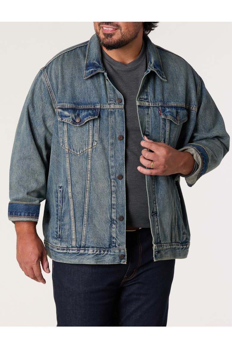 Big & Tall  Dirty Wash Trucker Jacket, Alternate, color, TIME WELL SPENT