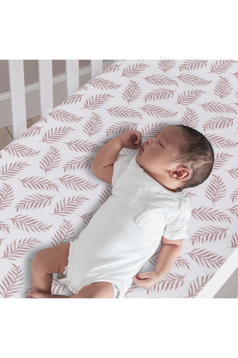 Signature Leaves Print Organic Cotton Fitted Crib Sheet, Alternate, color, Brown