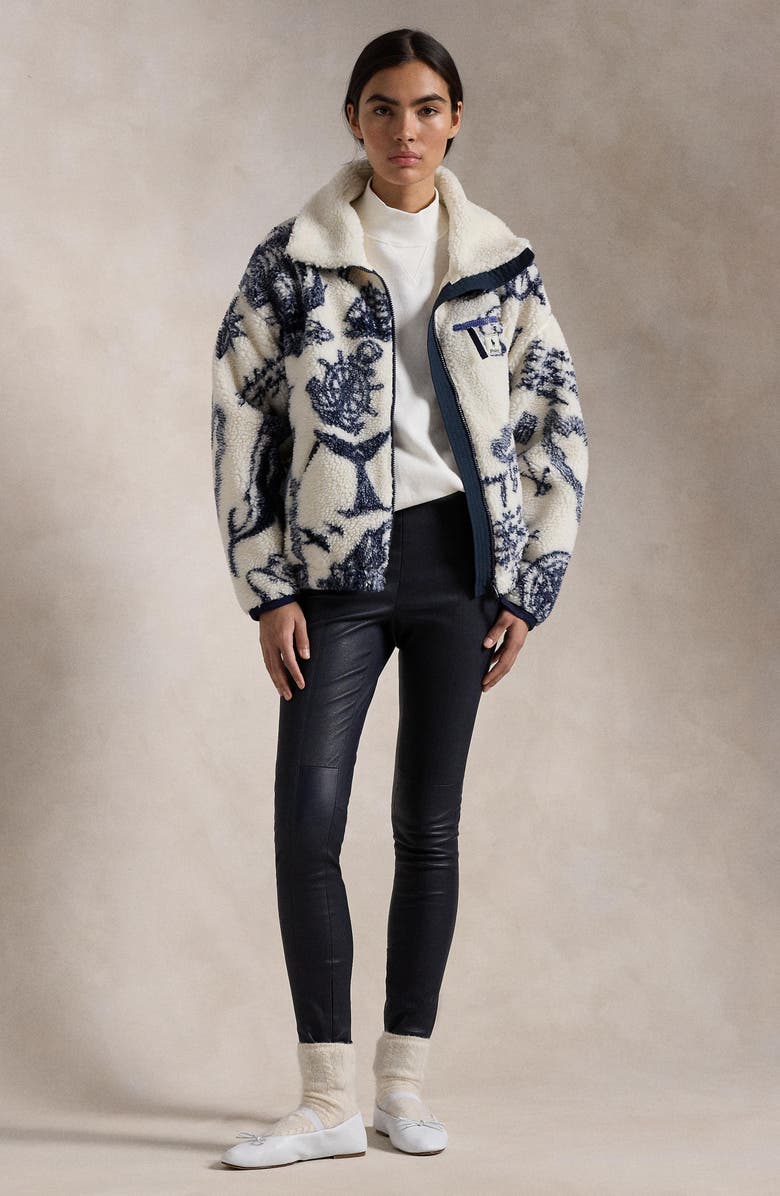 Polo Ralph Lauren Nautical High Pile Fleece Jacquard Zip-Up Jacket, Alternate, color,
