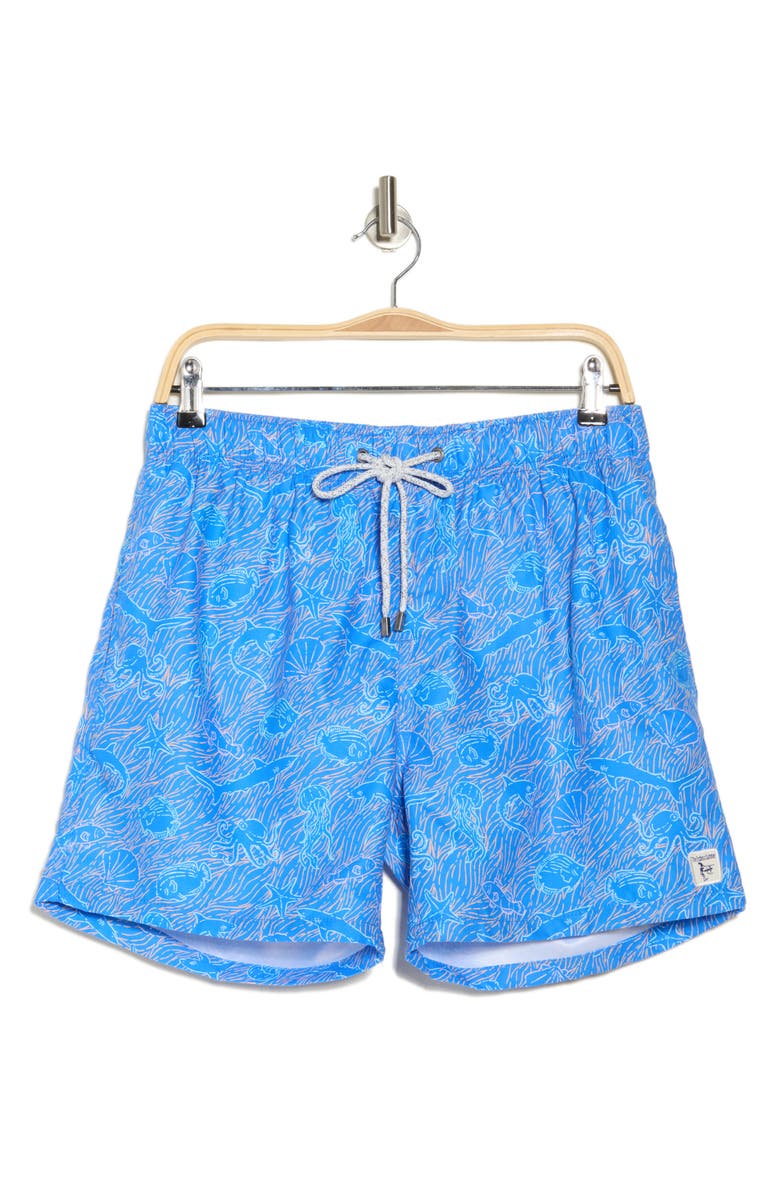 Vintage Summer Sea Creatures Swim Trunks, Alternate, color, Blue