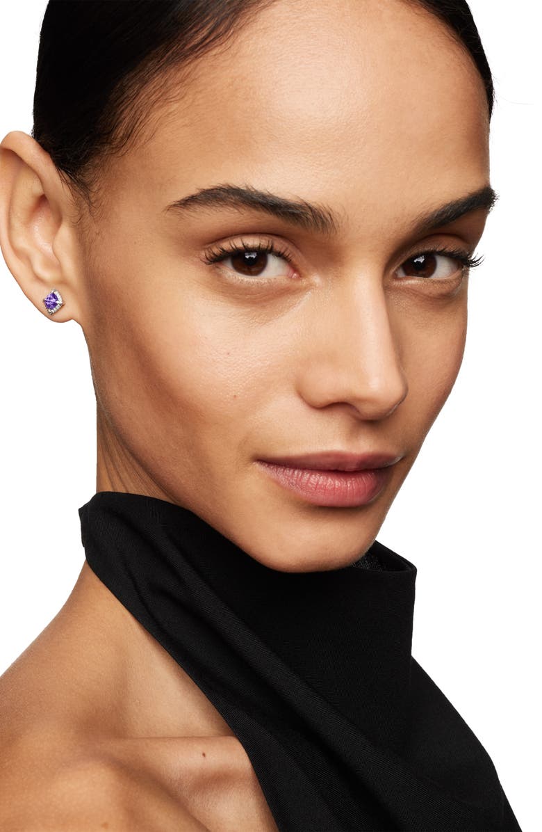 David Yurman Petite Chatelaine<sup>®</sup> Pavé Bezel Stud Earrings with Semiprecious Stone and Diamonds, Alternate, color, Silver Pave/ Amethyst