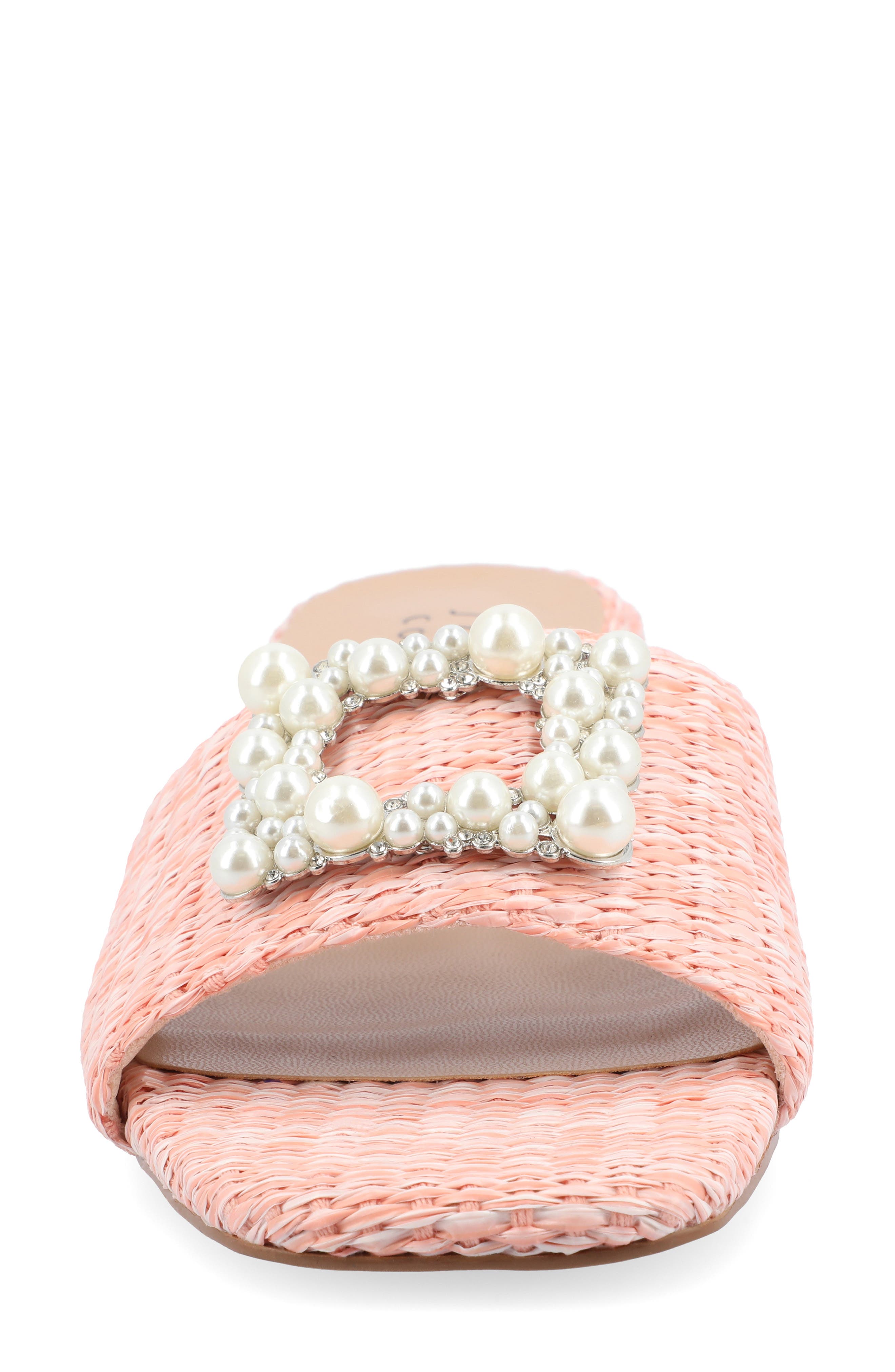 Justina Embellished Raffia Slide Sandal, Alternate, color, PINK