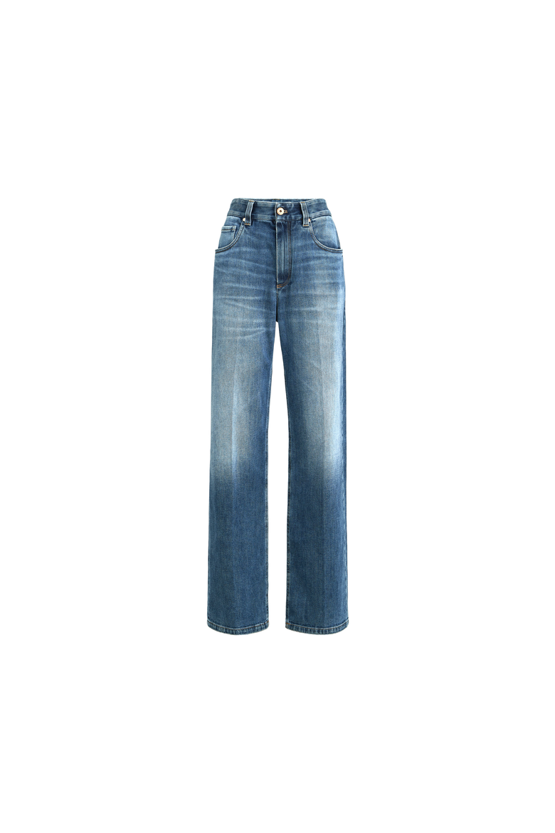 Comfort cotton denim contemporary loose trousers with monili, Alternate, color, Denim