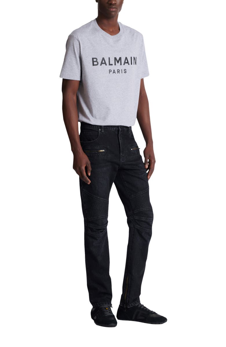 Balmain Biker jeans in black vintage denim, Alternate, color, Black