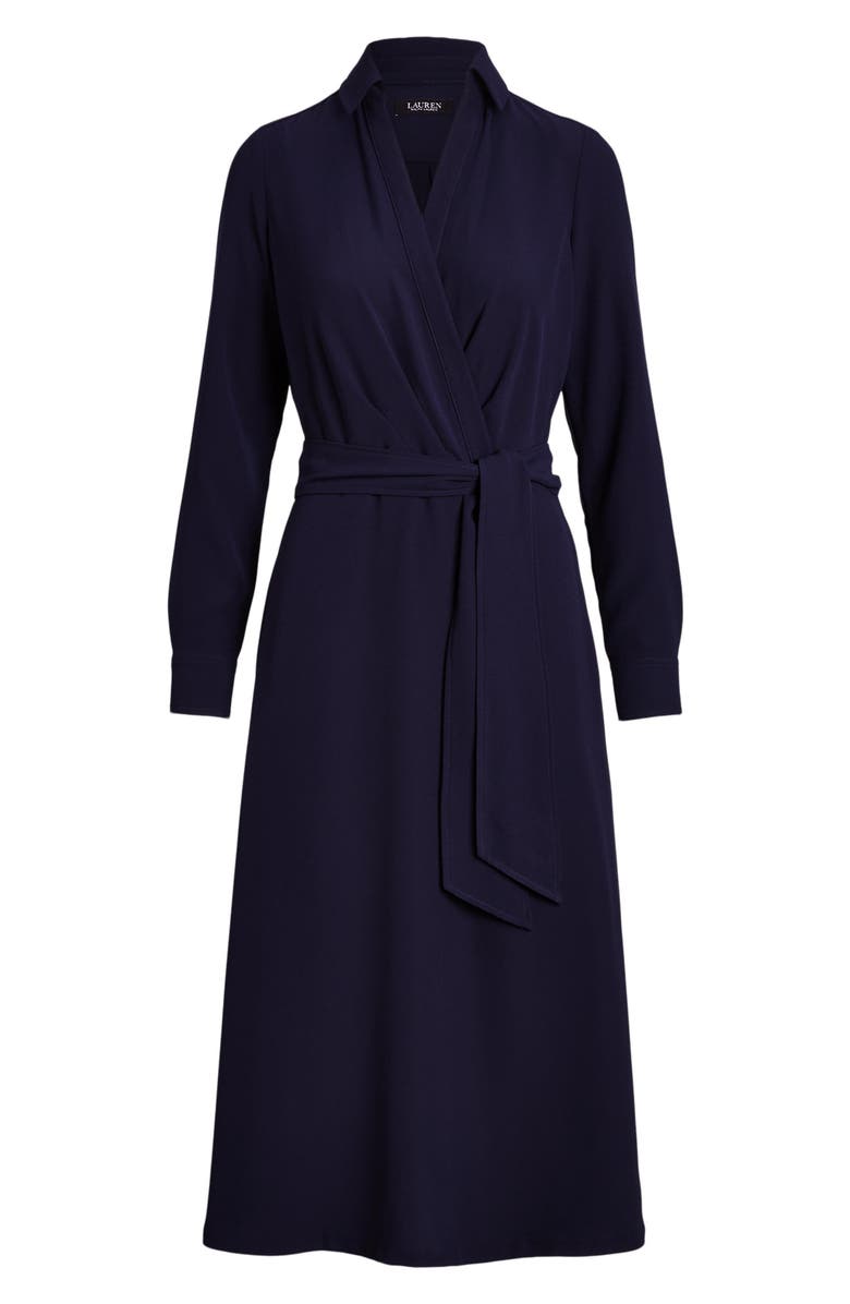 Lauren Ralph Lauren Surplice Long Sleeve Georgette Midi Dress, Alternate, color, Lighthouse Navy