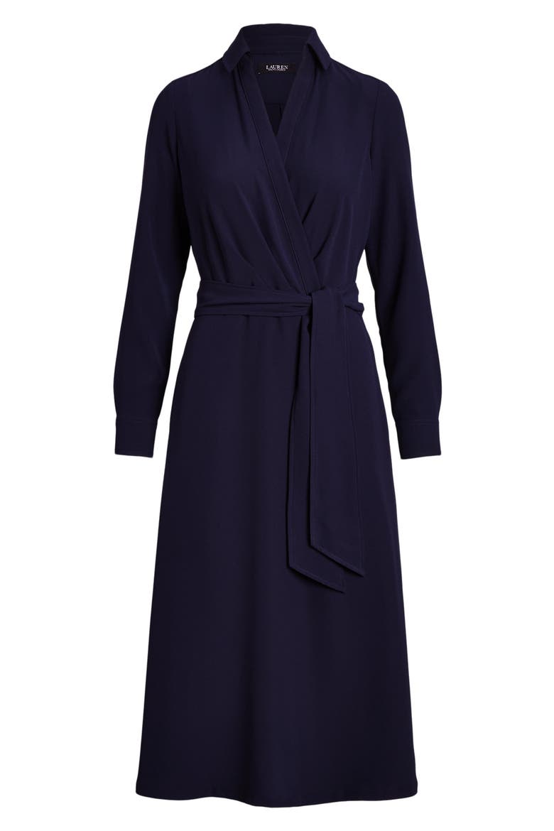 women's self-belt long-sleeve surplice georgette midi dress Ralph Lauren Surplice Georgette Midi Dress