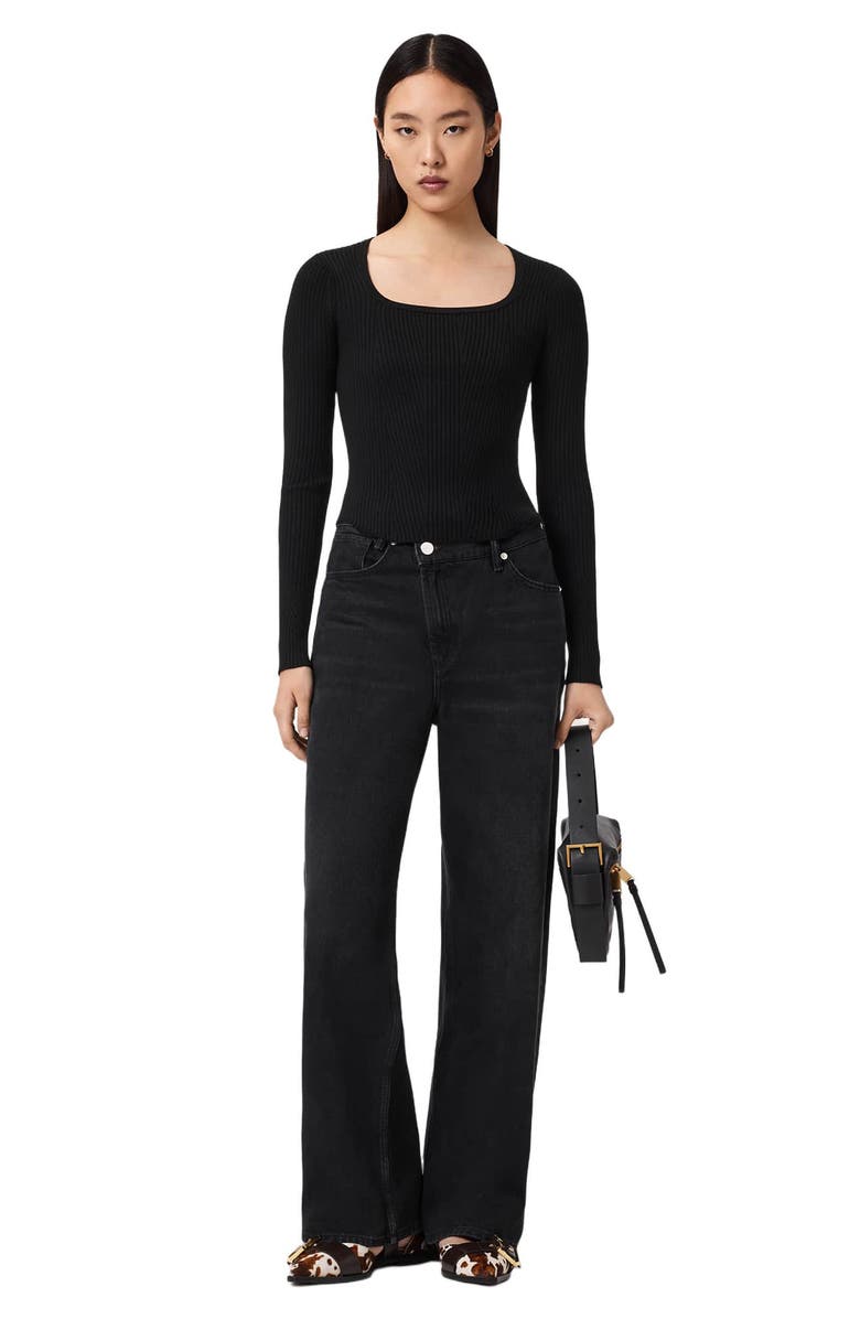 AllSaints Cruz Hera Rib Sweater, Alternate, color, Black