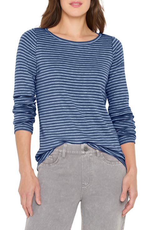 Stripe Long Sleeve Boat Neck T-Shirt (Regular & Petite)