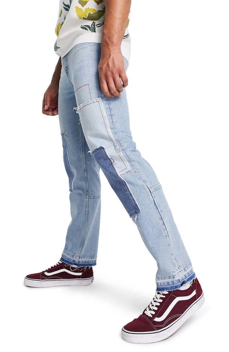 Topman Patchwork Straight Jeans, Alternate, color, 