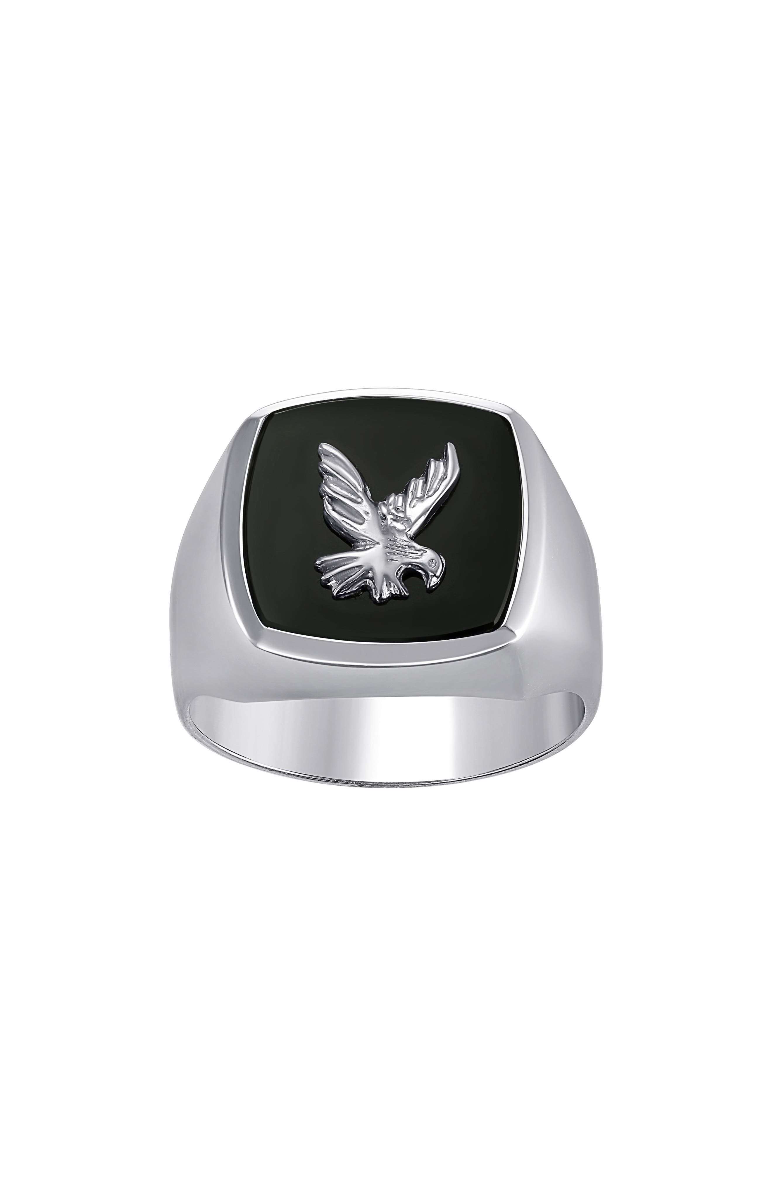 CANDELA JEWELRY Men's Eagle Onyx Signet Ring