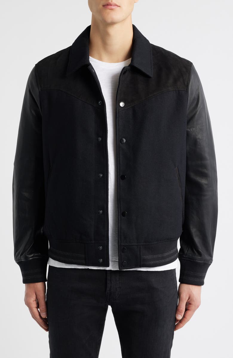 AllSaints Endleton Contrast Bomber Jacket, Main, color, Black
