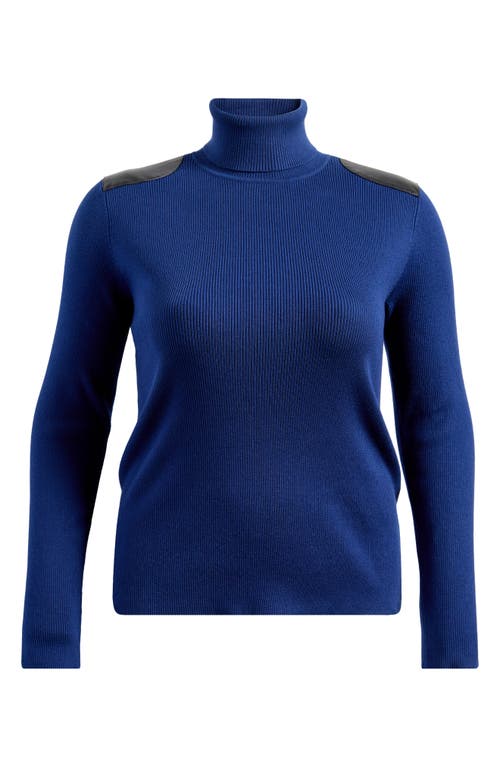 Lauren Ralph Lauren Embellished Rib Cotton Blend Turtleneck Top in Holiday Navy 