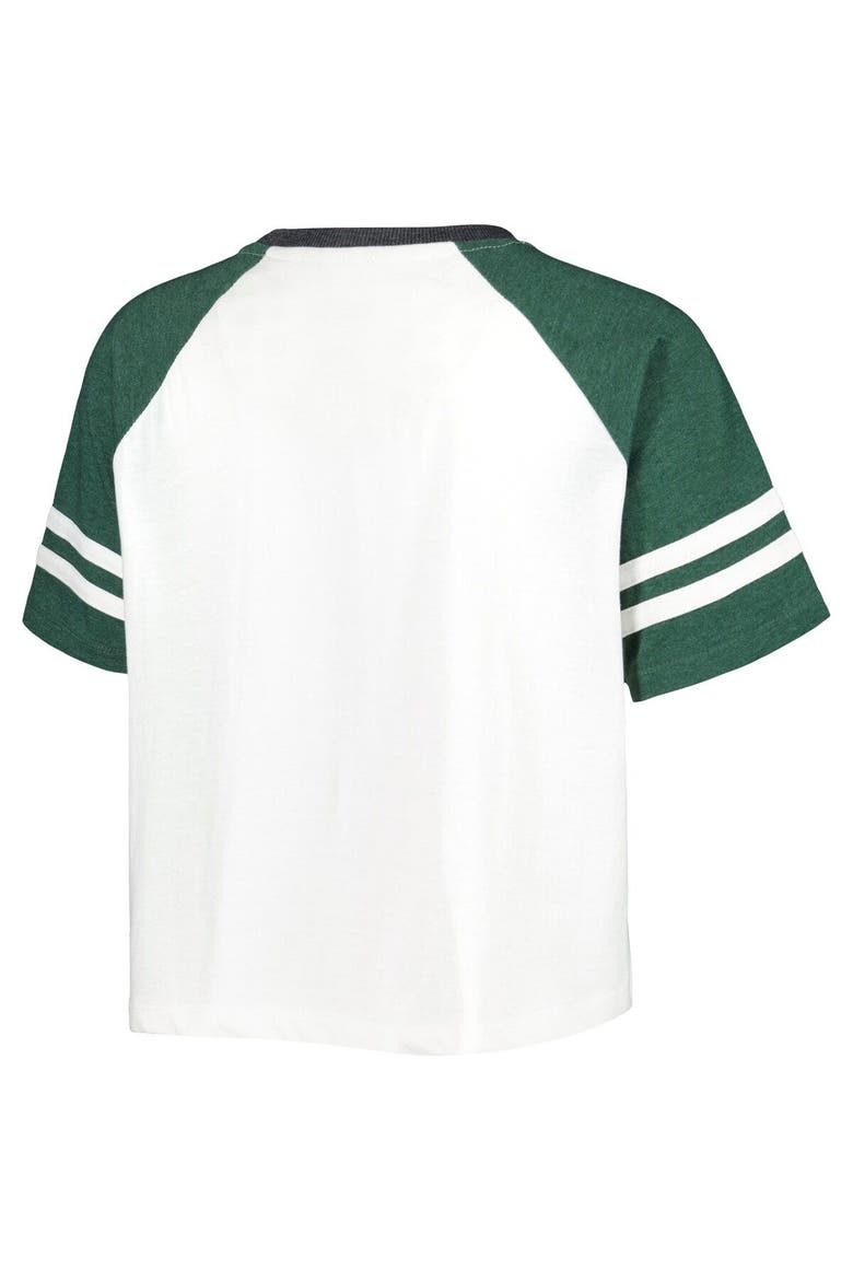 Women's Pressbox White Michigan State Spartans Melange Beaumont Cropped Raglan T-Shirt, Alternate, color, White