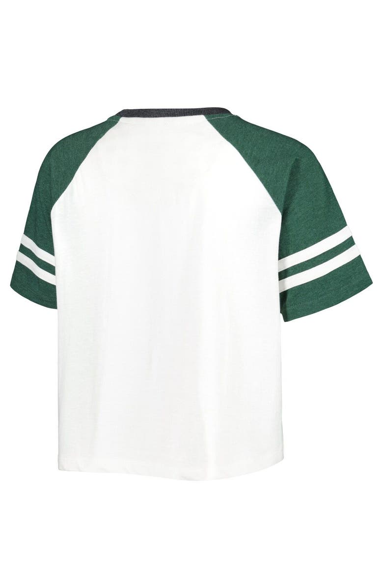 PRESSBOX Women's Pressbox White Michigan State Spartans Melange Beaumont Cropped Raglan T-Shirt, Alternate, color,