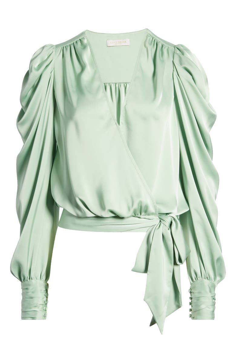 Ramy Brook Pauline Satin Wrap Front Blouse, Alternate, color, Pistachio