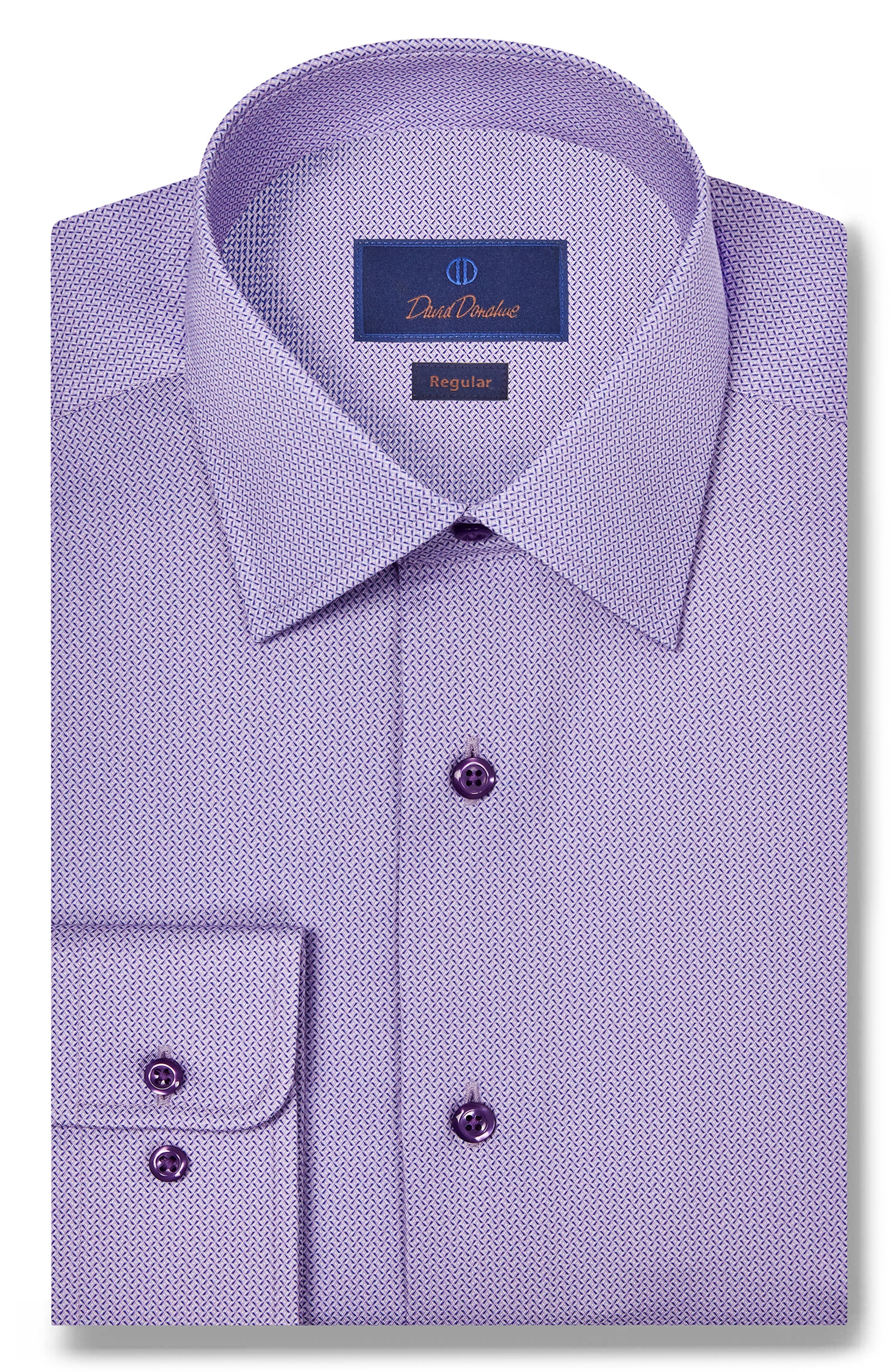 David Donahue Regular Fit Microprint Dress Shirt