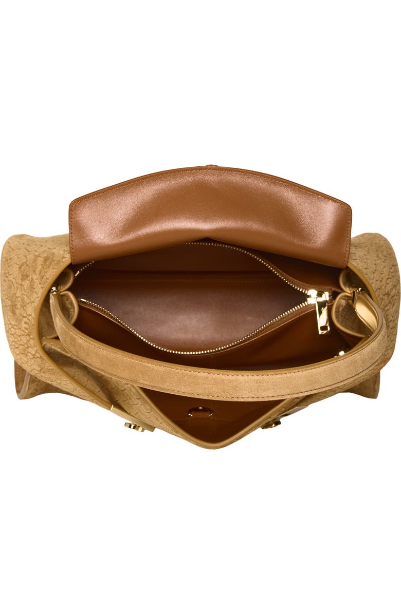 FERRAGAMO Hug Croc Embossed Suede Handbag, Alternate, color, Naturale