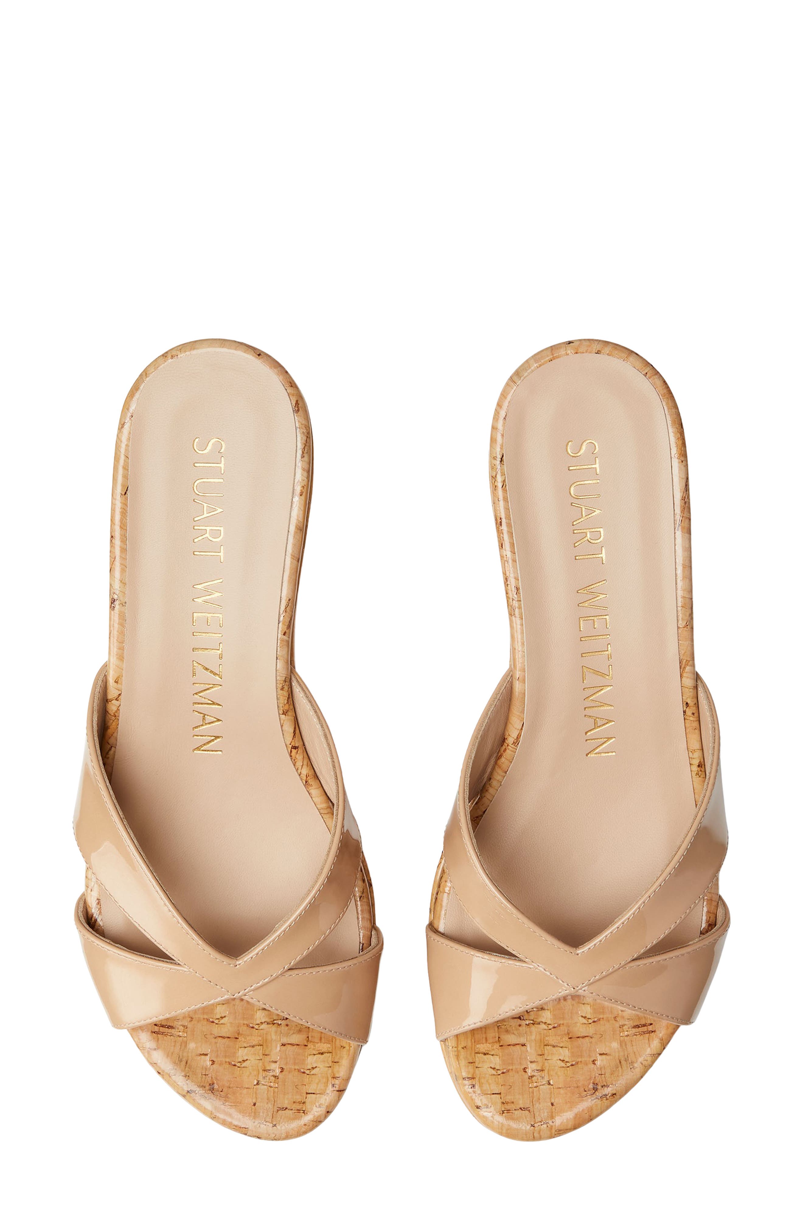 Stuart Weitzman Carmen Wedge Sandal, Alternate, color, Adobe
