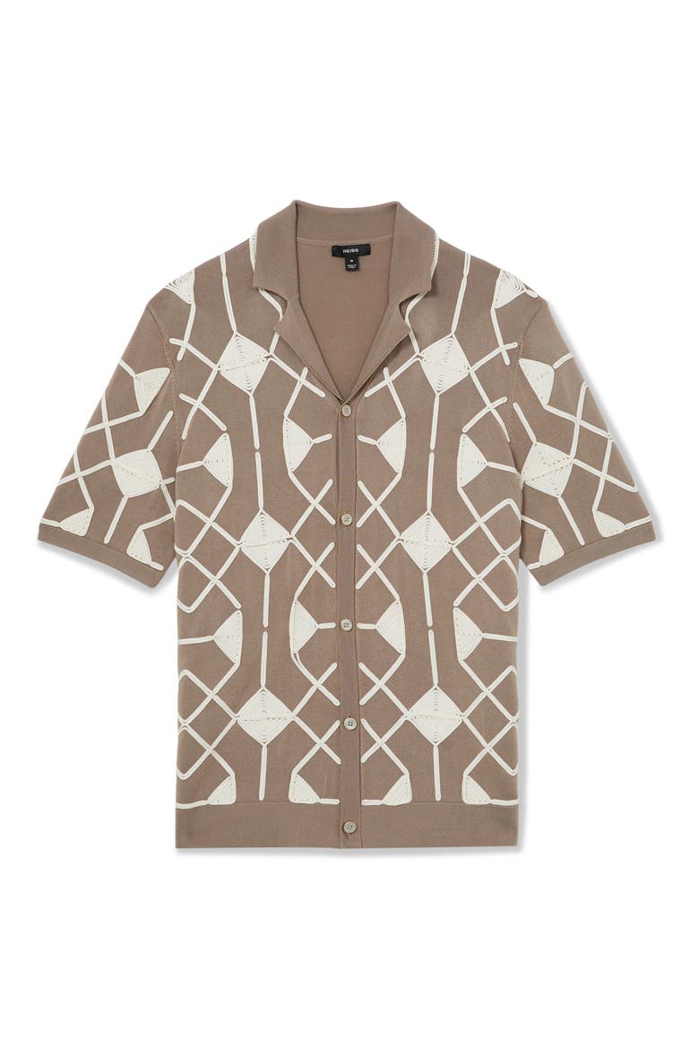 Terrazzo Soutache Short Sleeve Cardigan, Alternate, color, TAUPE BROWN