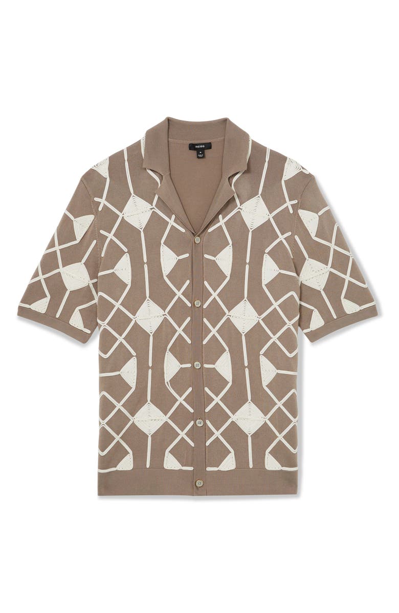 Reiss Terrazzo Soutache Short Sleeve Cardigan, Alternate, color, Taupe Brown