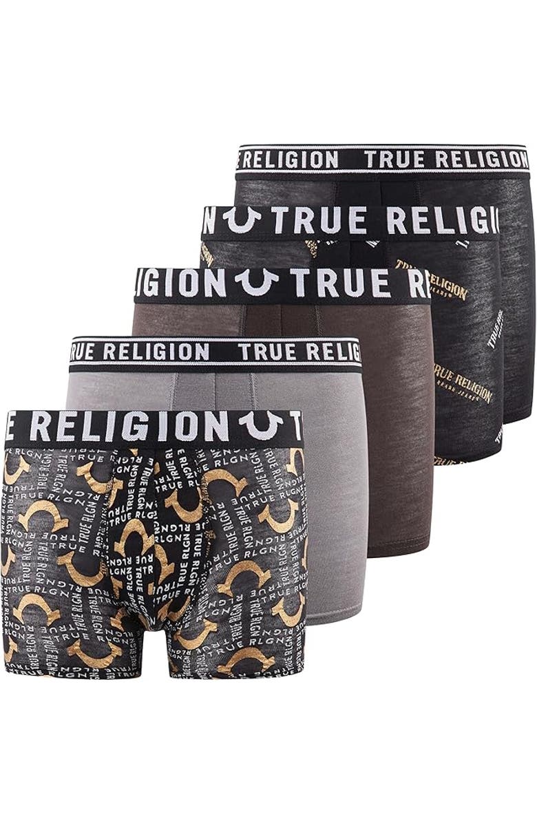 True Religion Boxer Briefs Pack of 5, Main, color, Grey/Black Pack