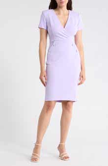 V-Neck Button Sheath Dress