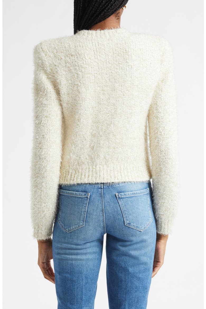 Una Crop Eyelash Tweed Cardigan, Alternate, color, IVORY/ GOLD LUREX MULTI
